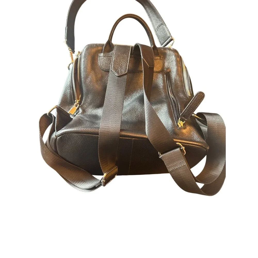 Convertible Black Leather Backpack & Shoulder Bag School Work‎ Collegiate